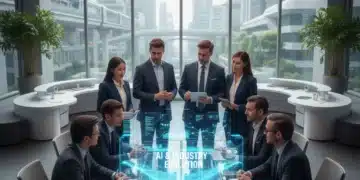 Professionals analyzing AI impact on future careers in a modern office
