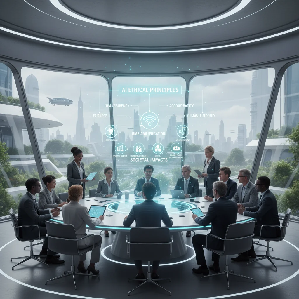 Diverse experts discussing AI ethical principles and societal impact