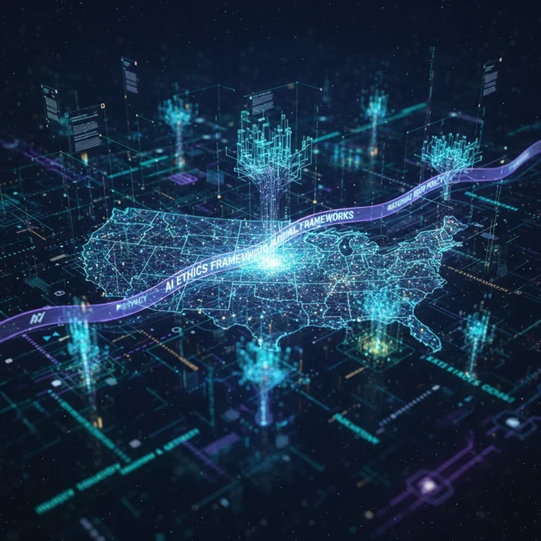 Illustration of interconnected ethical guidelines influencing U.S. AI policy