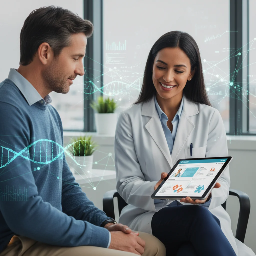 Doctor and patient discussing personalized treatment plan with AI insights