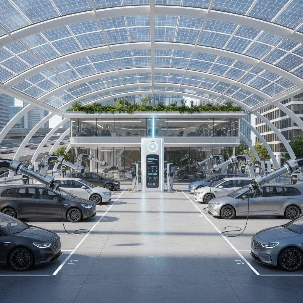 Autonomous electric vehicle charging station with robotic arms