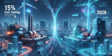 Digital twin technology connecting physical assets to virtual models for industrial optimization and cost reduction.