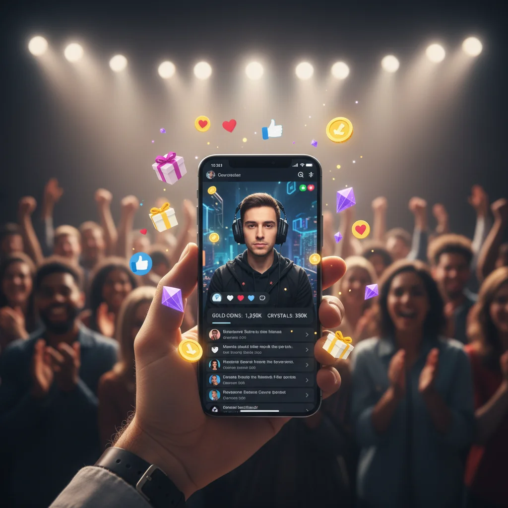 Direct creator monetization through live streaming and digital goods, showing fan engagement.