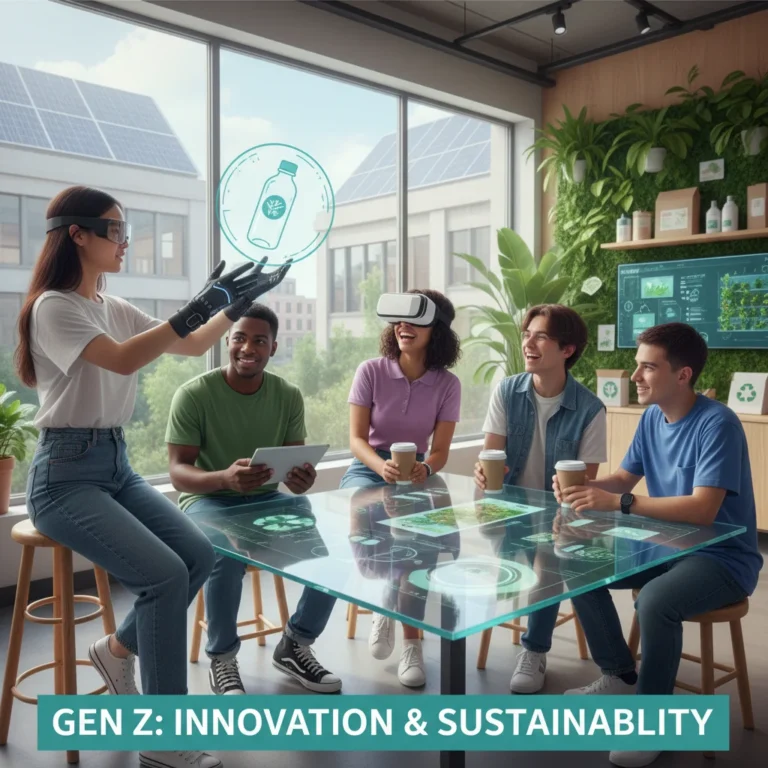 Gen Z consumers engaging with sustainable and personalized products on digital platforms.