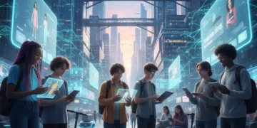 Gen Z consumers interacting with technology, shaping future markets