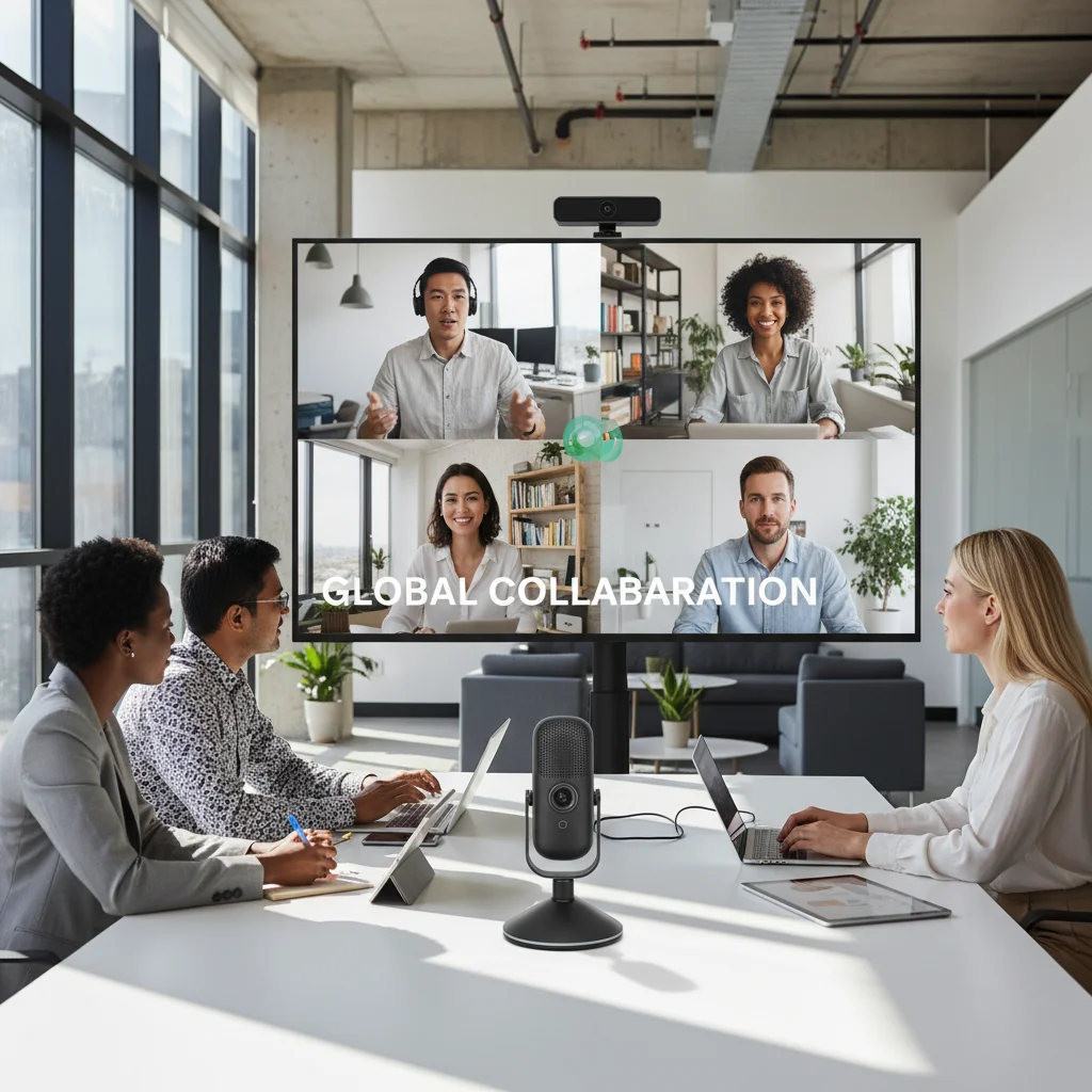 Hybrid work model meeting with engaged employees