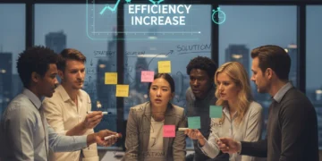 Professionals collaborating to solve complex problems with innovative solutions, achieving high efficiency.