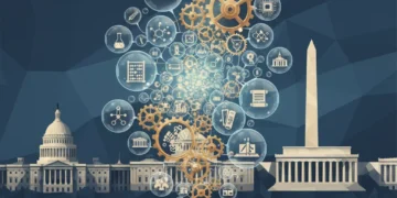 Interconnected ideas representing cross-domain inspiration in US think tanks