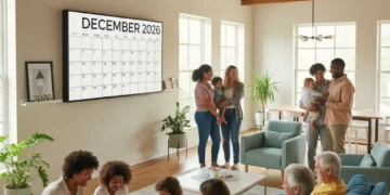 Diverse modern American family smiling in a contemporary home living room in 2026, showcasing connection and happiness.