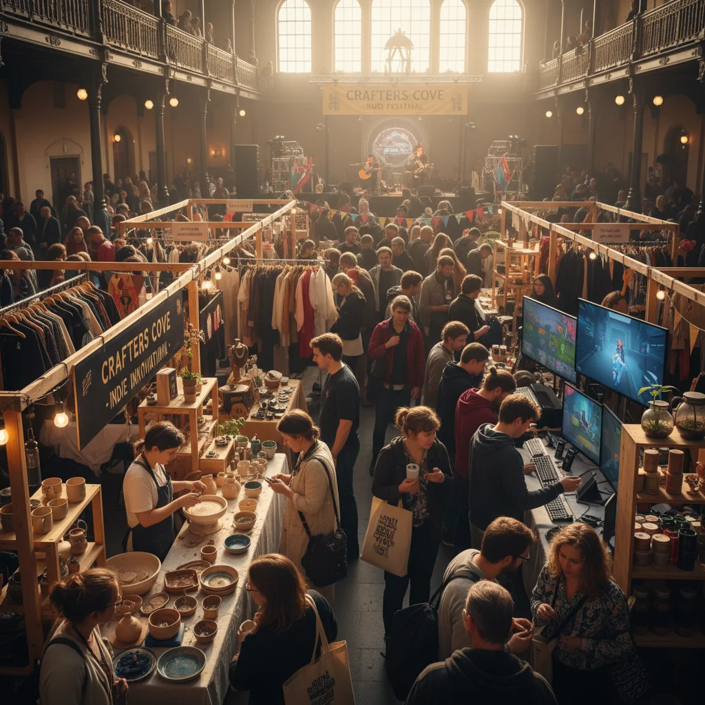 Enthusiasts at a niche market showcasing unique crafts and products