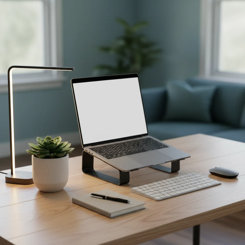 Organized minimalist home office desk with plant for focused work