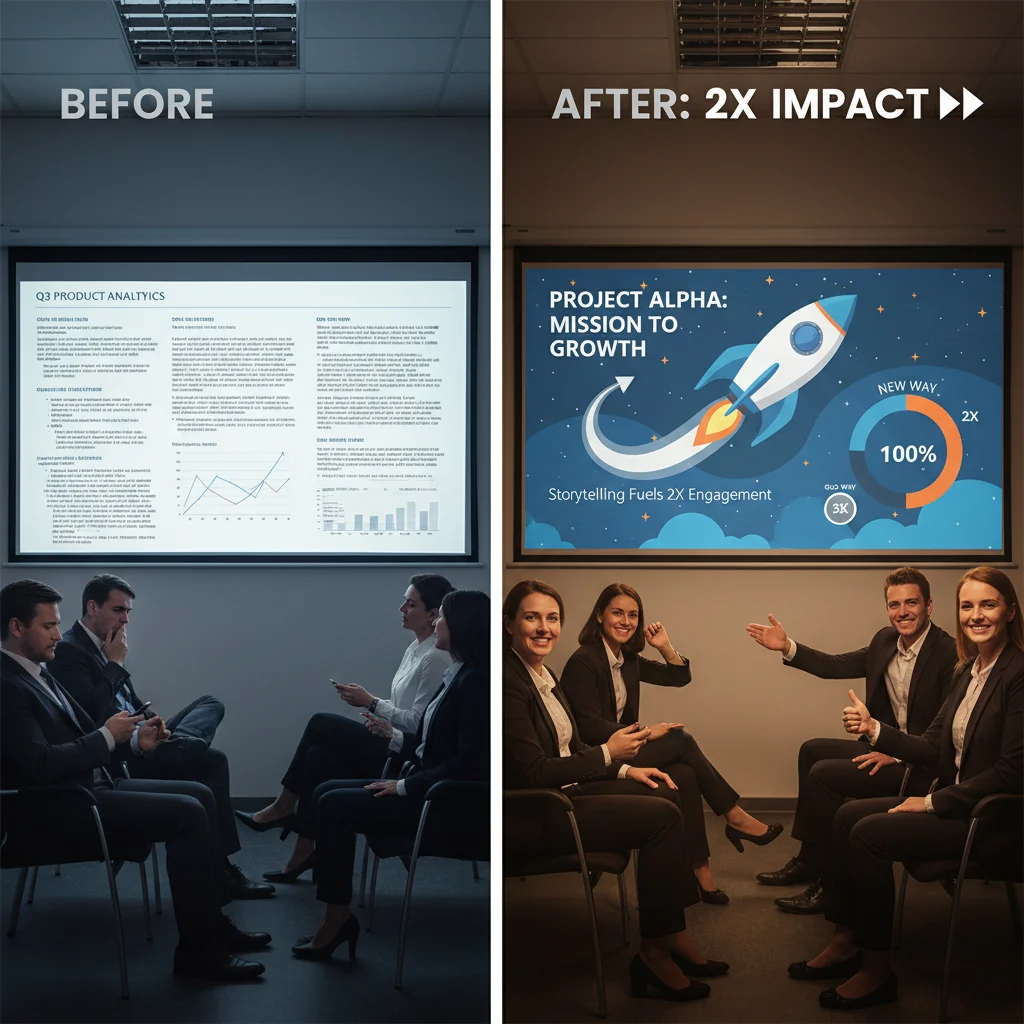 Comparison of data-heavy vs. narrative-driven presentation impact