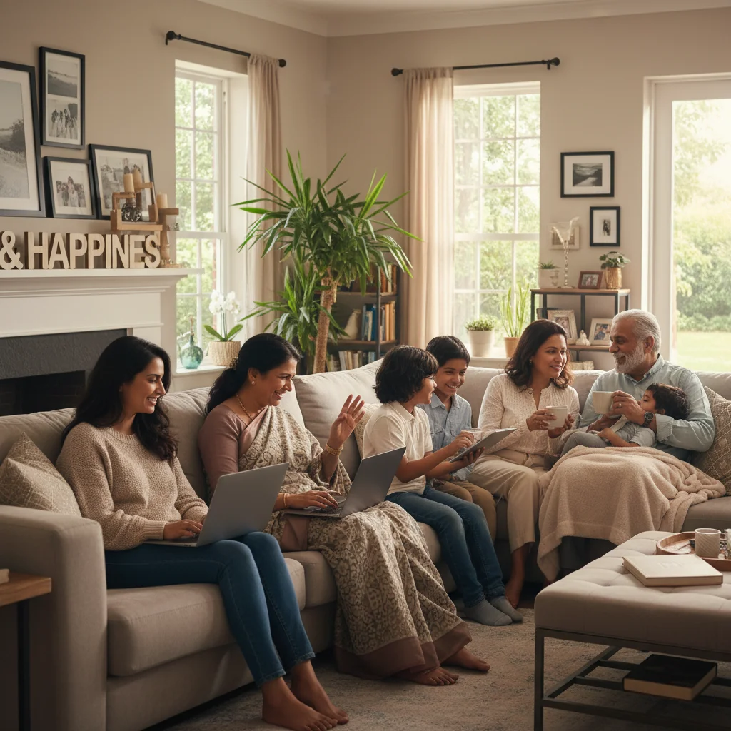 Multi-generational family enjoying improved work-life balance and stronger bonds due to remote work flexibility.