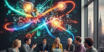 Illustration of SCAMPER method fostering product innovation among diverse US entrepreneurs.
