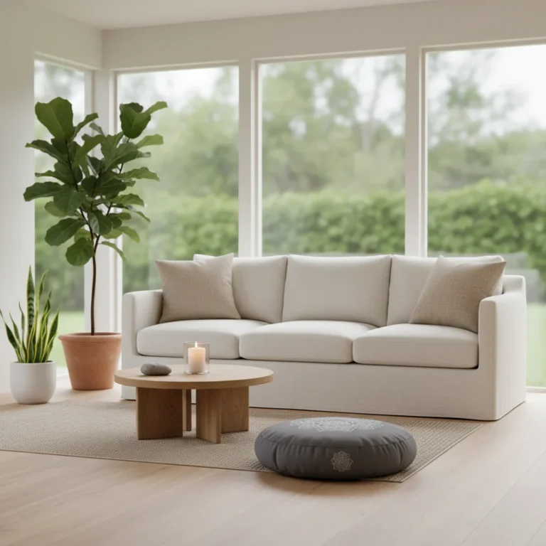 Serene living room with natural light and minimalist decor for mindful living