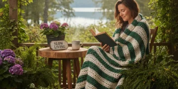 Person relaxing peacefully outdoors, embracing slow living principles.