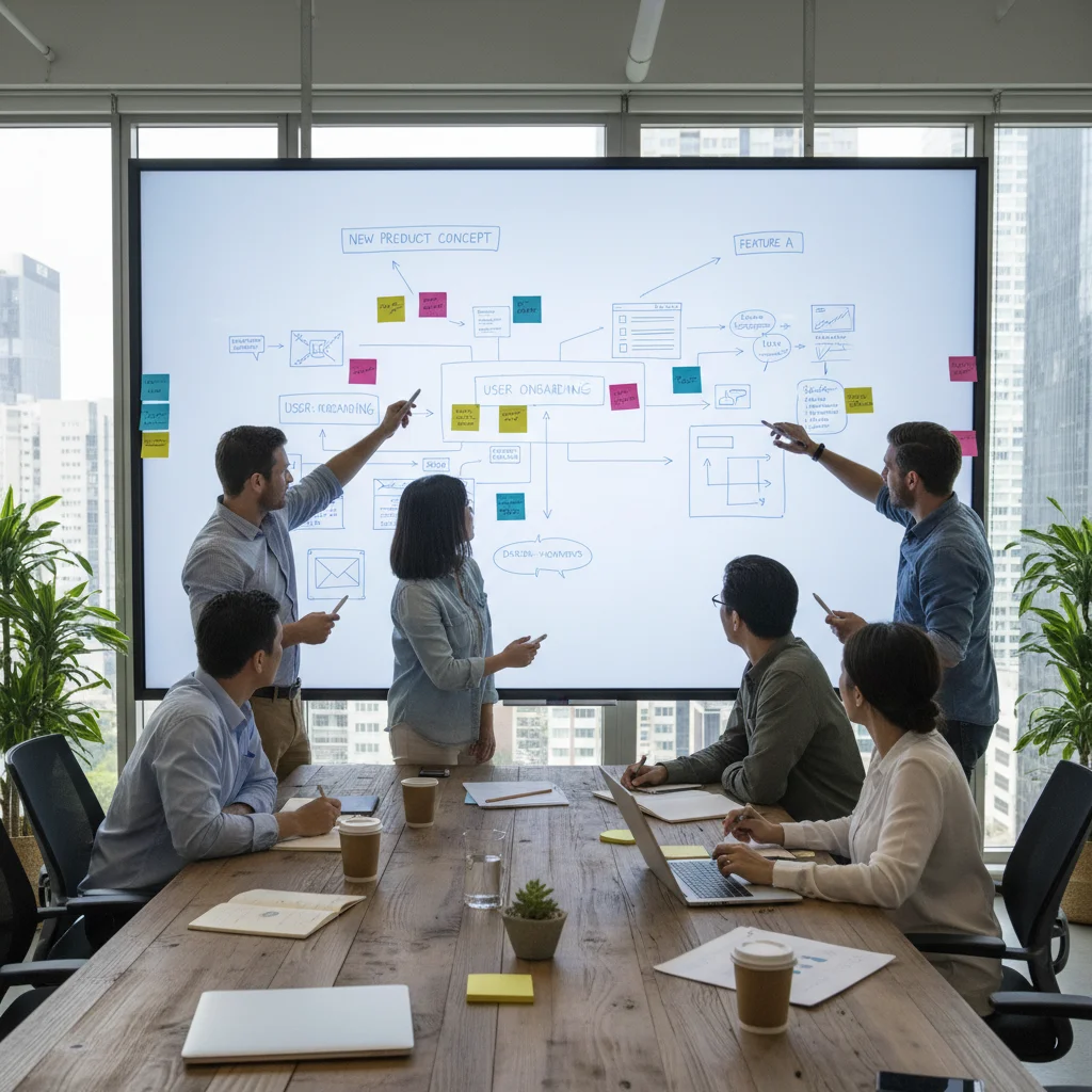 Cross-functional team brainstorming and collaborating on rapid prototyping ideas