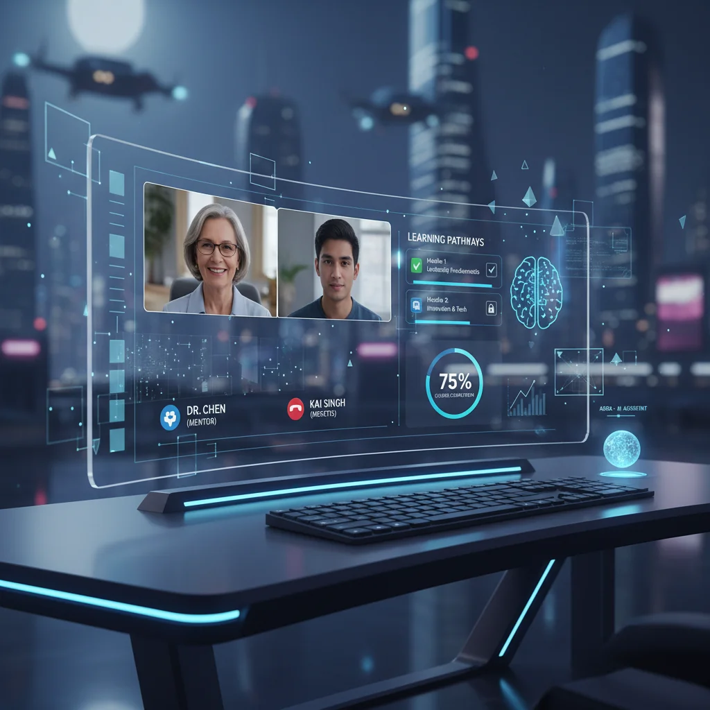 Virtual mentorship platform with video calls, learning modules, and AI integration.
