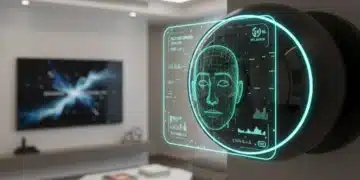 AI-powered surveillance camera with facial recognition in a modern home