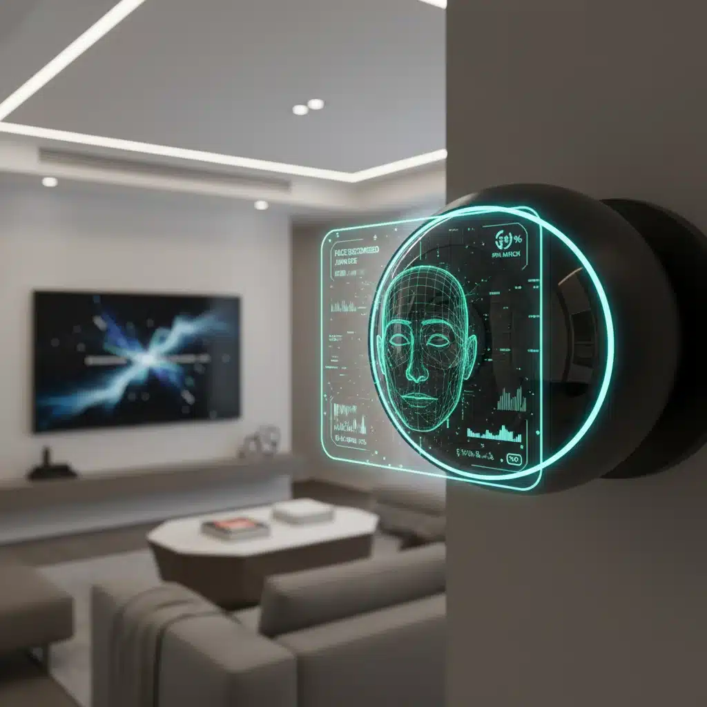 AI-powered surveillance camera with facial recognition in a modern home