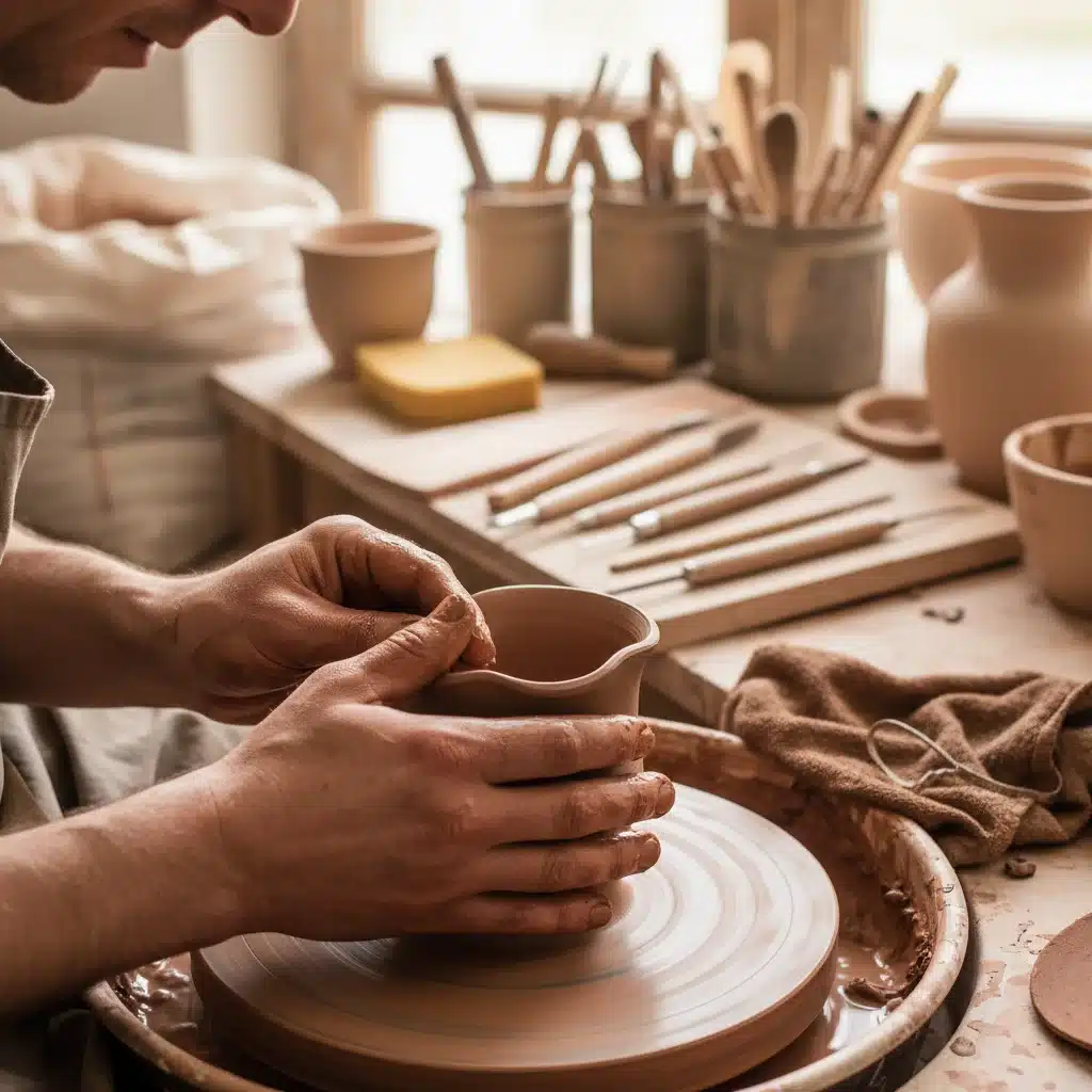 Artisan's hands meticulously shaping traditional pottery