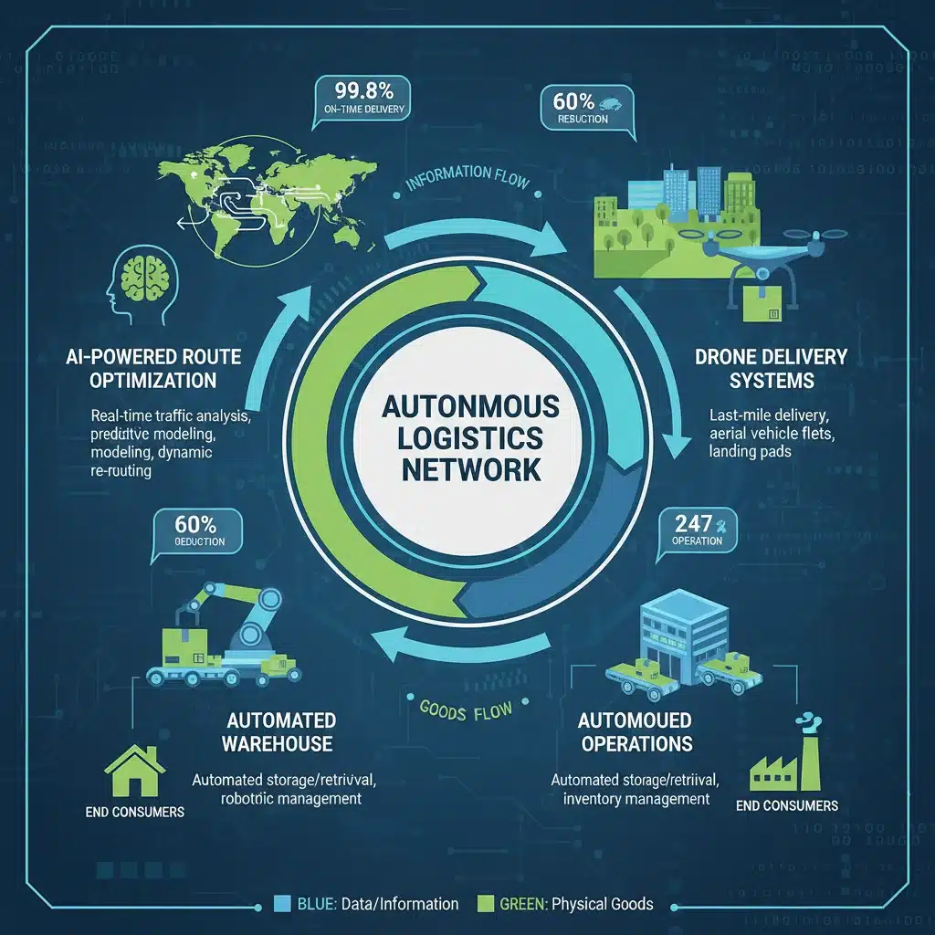 Infographic of autonomous logistics network components