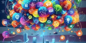 Abstract illustration of interconnected thought bubbles representing new creative brainstorming techniques for idea generation in the US.