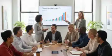 Diverse professionals collaborating in an inclusive American workplace meeting