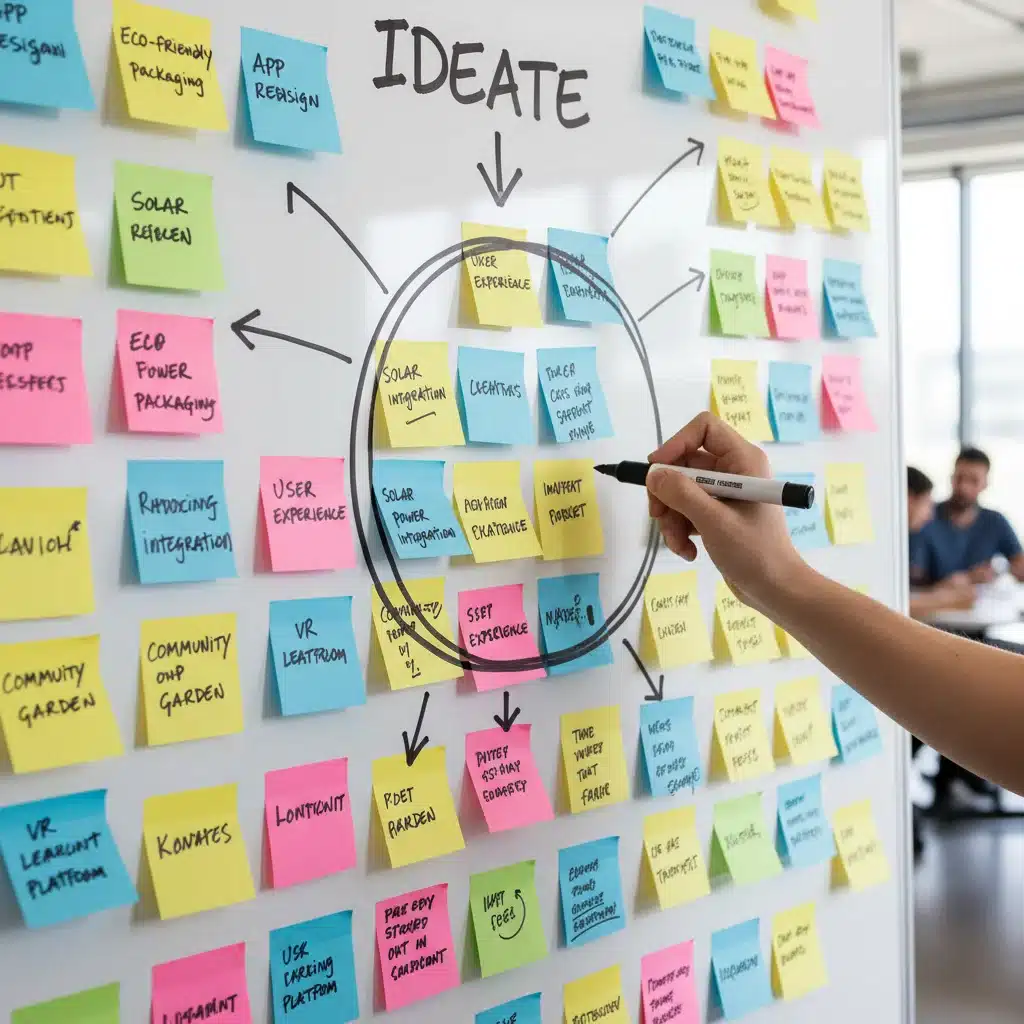 Brainstorming session with sticky notes for idea generation