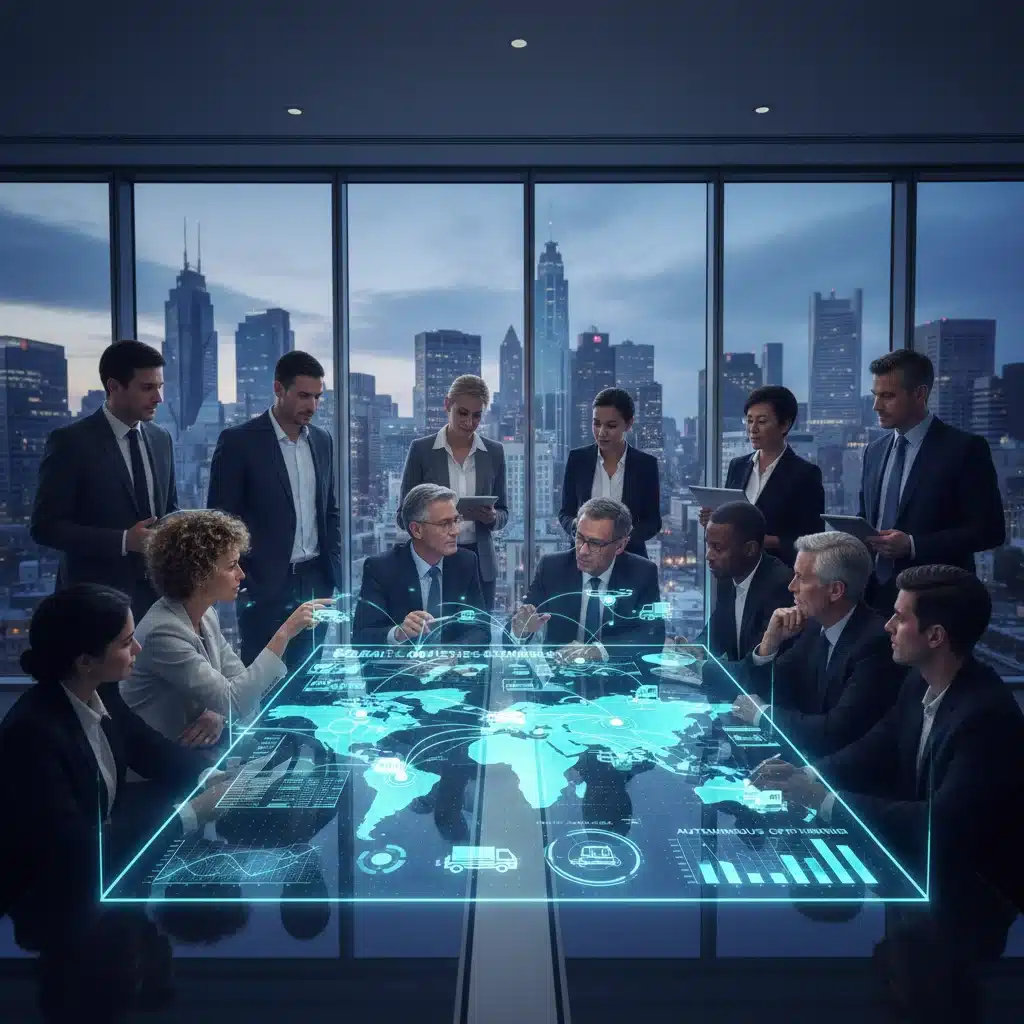 Investors discussing autonomous logistics strategies