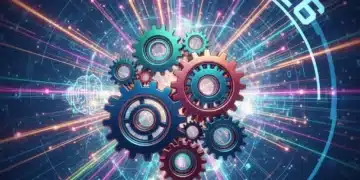 Abstract gears and light rays symbolizing innovation and creative flow for 2026