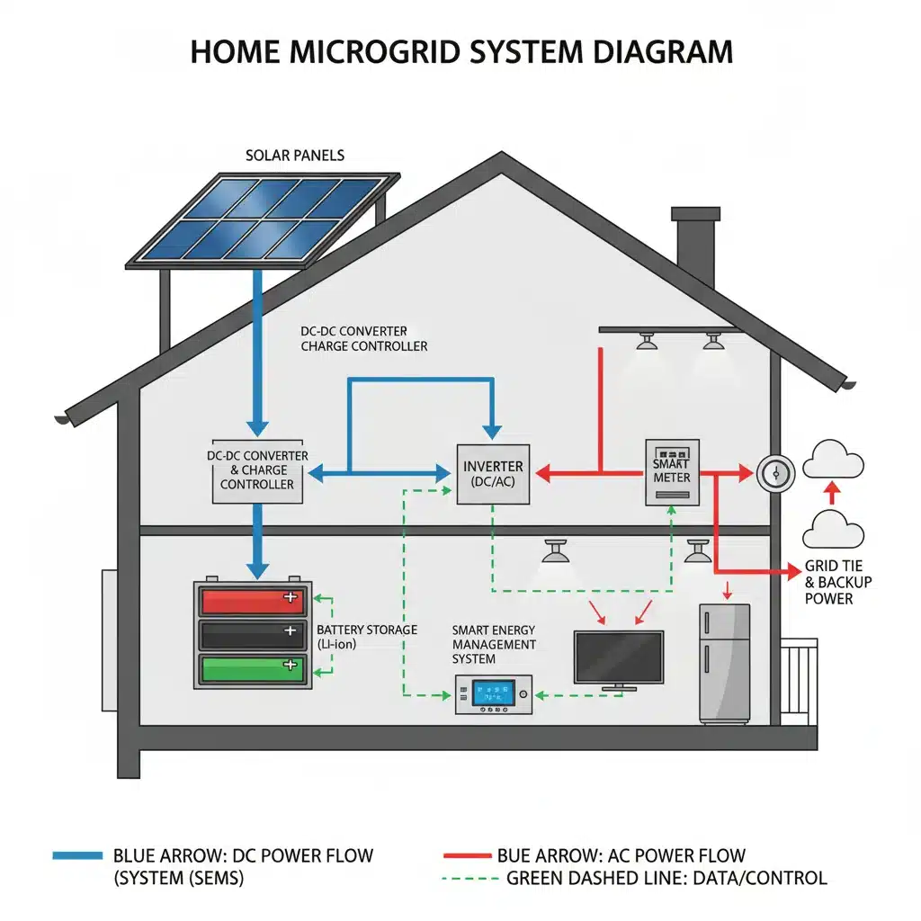 Diagram of a home microgrid system components