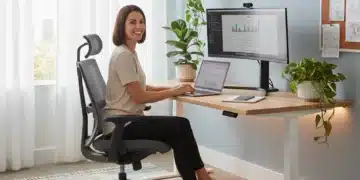 Modern personalized home office with ergonomic setup and natural light