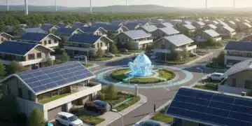 Sustainable energy microgrid powering a futuristic neighborhood
