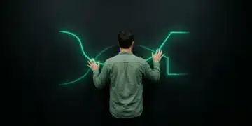 A person interacting with glowing green neural pathways on a matte black wall, symbolizing the cognitive architecture of creativity.