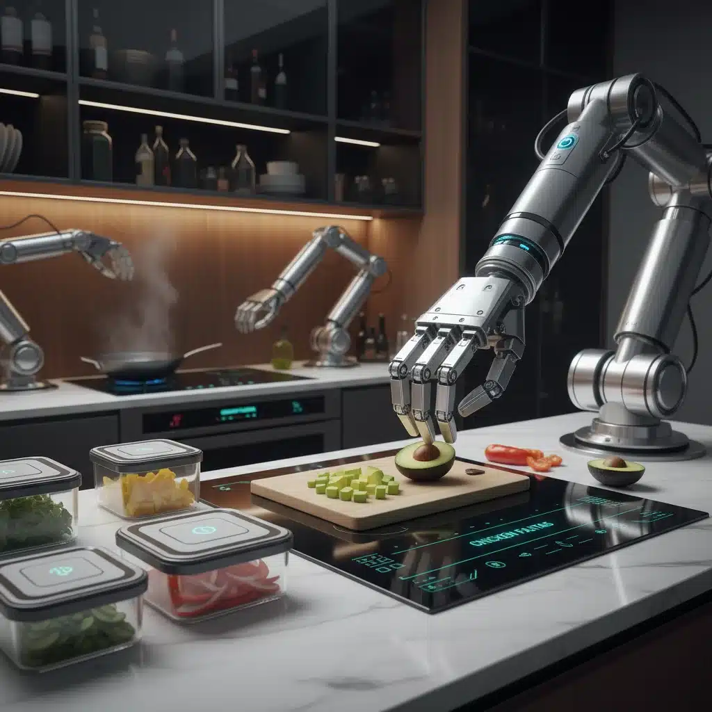Robotic kitchen assistant preparing food with precision in a smart home